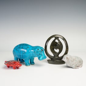 4pc Hand Carved Animal Figurines and Figural Sculpture