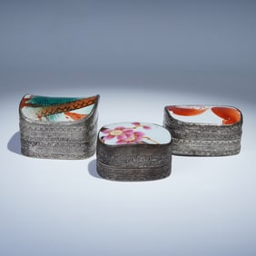 3pc Mixed Metal and Porcelain Lidded Trinket Boxes
