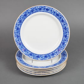 6pc Royal Worcester Vitreous Blue and Gilt Dinner Plates