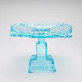 Early American Pressed Glass Blue Cake Stand
