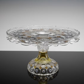 LE Smith Moon and Star Pattern Jeweled Pressed Glass Cake Stand