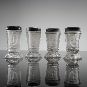 4pc L.G. Wright Glass Footed Seasoning Shakers, Three Faces