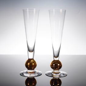 Pair of Orrefors by Gunnar Cyren Nobel Champagne Flutes