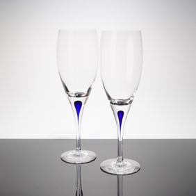 A Pair of Orrefors Intermezzo Blue Champagne Flutes
