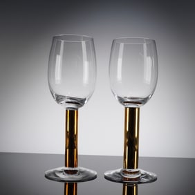 A Pair of Orrefors Nobel Crystal Gold Stem Wine Glasses