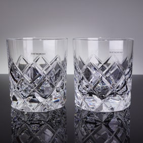 A Pair of Orrefors Sofiero Crystal Double Old Fashioned Glasses