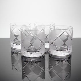 A Collection of 4 Orrefors Crystal Tumblers in Argyle Patern