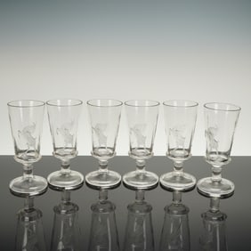 A Collection of Six Pabst Blue Ribbon Bock Beer Stemmed Goblets