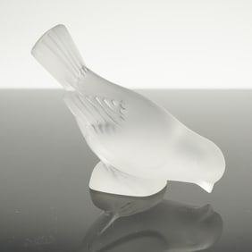 Lalique Frosted Crystal Sparrow Bird Sculpture