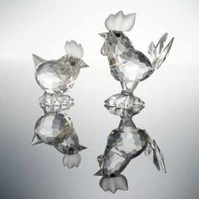 2pc Swarovski Crystal Rooster and Hen Figurines