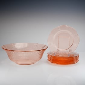 9pc MacBeth-Evans Depression Glass Tableware, American Sweetheart Pink