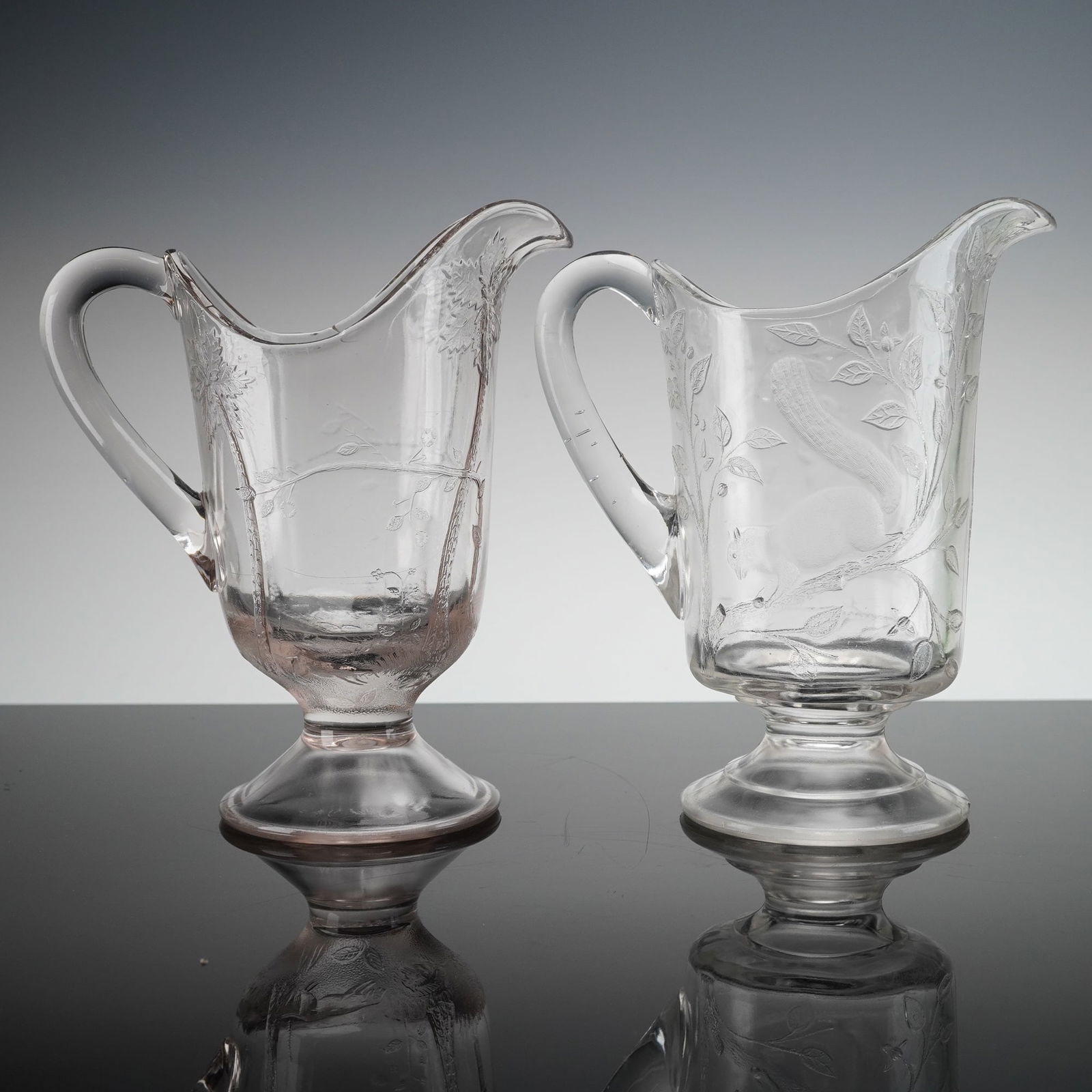 2pc EAPG Squirrel and Dog Chasing Rabbit Pitchers (1 of 4)