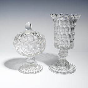 Two Early American Pressed Glass Argus Thumbprint Pattern Tableware