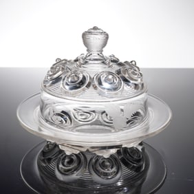 EAPG Eyewinker Clear Glass Covered Dish