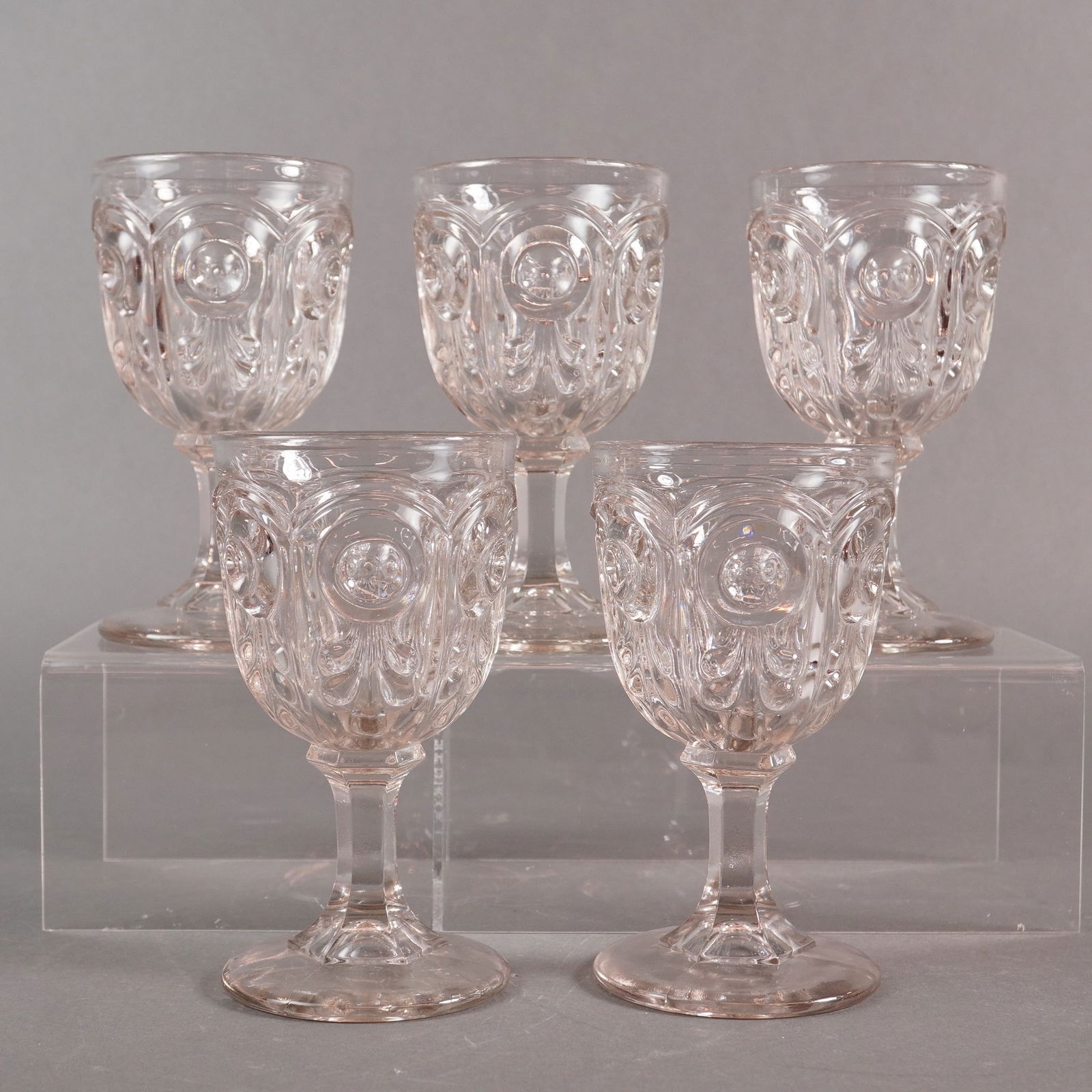 A Collection of Five EAPG Bull's Eye with Fleur-de-Lis Water Goblets (1 of 3)