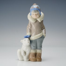 Lladro Porcelain Figurine, Eskimo Boy With Pet 1005238