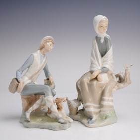 2pc Lladro Porcelain Figurines, Shepherd & New Shepherdess