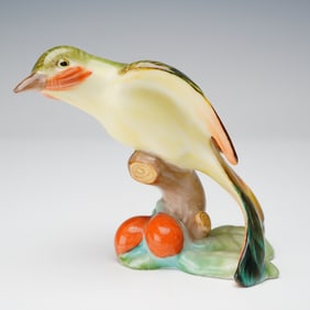 Herend Porcelain Bird Figurine, Hummingbird On Branch