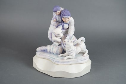 Cybis Ltd Ed Porc. Figural Group Eskimo Mother Child Polar Bear & Husky
