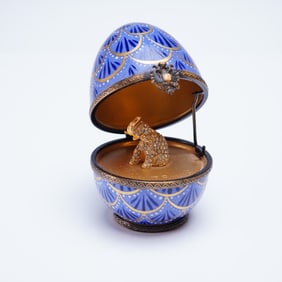 Faberge Limoges France Imperial Egg Trinket Box with Elephant Surprise