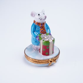 Artoria Limoges Mouse w/ Present Trinket Box Hand-Painted