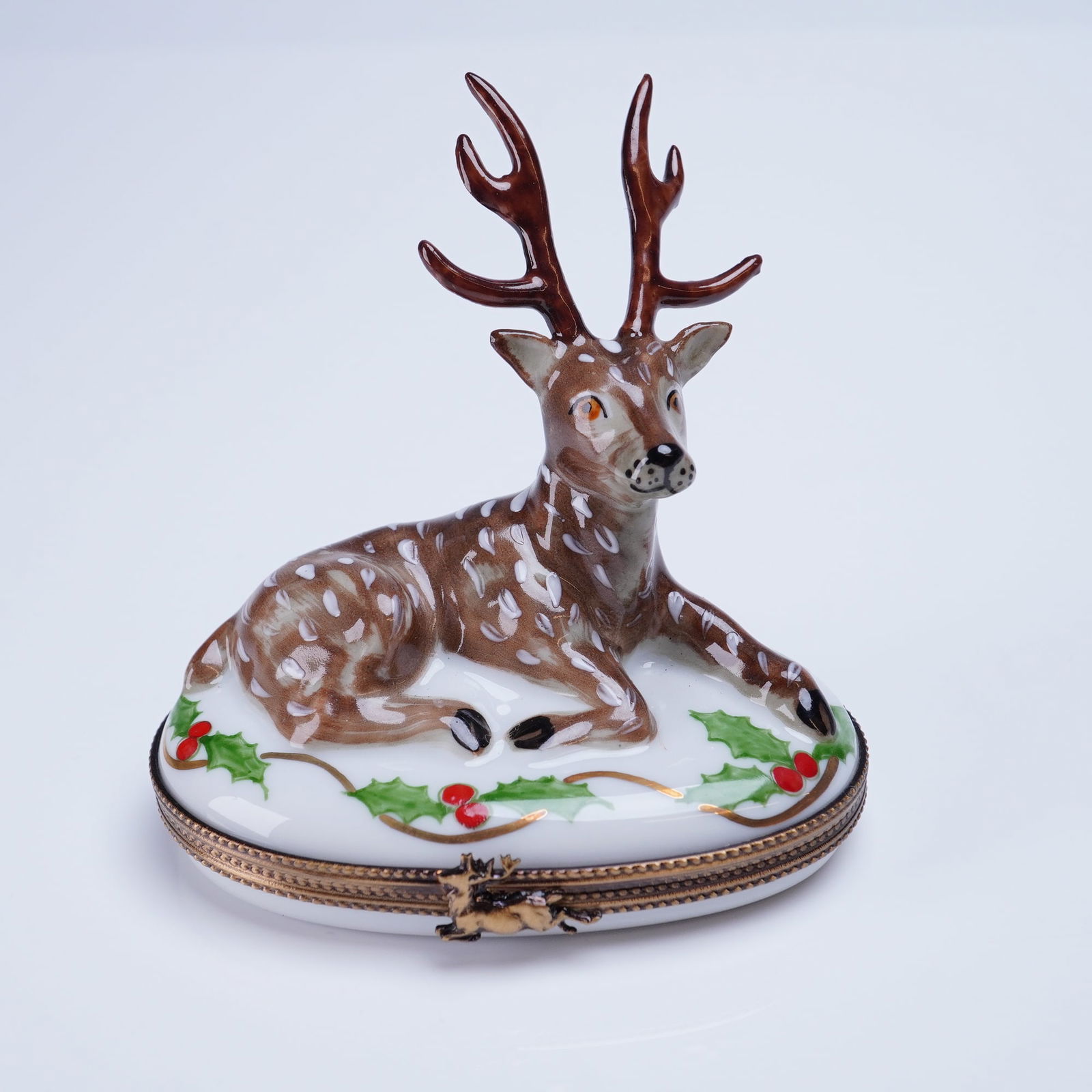 Rochard Limoges France Hand Painted Winter Reindeer Trinket Box (1 of 4)