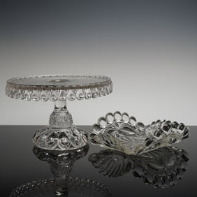 2pc EAPG Dalzell, Gilmore & Leighton Bull's Eye Cake Stand & Dish