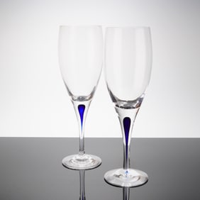 A Pair of Orrefors Intermezzo Blue Claret Wine Glasses