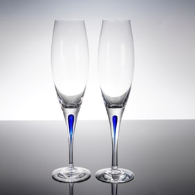 A Pair of Orrefors Intermezzo Crystal Champagne Flutes