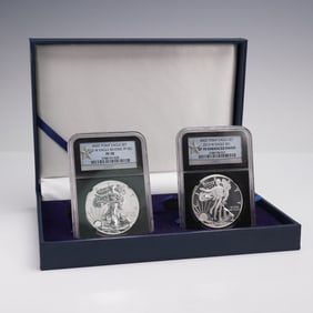 2pc 2013-W American Silver Eagle Type 1 Coins NGC Graded