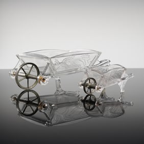 A Pair of EAPG Wheelbarrow Novelty Dishes