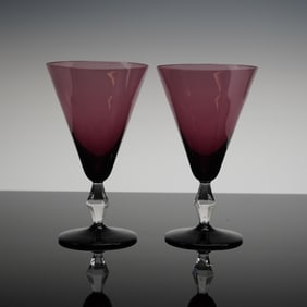 A Pair of Purple Amethyst Glass Martini Glasses