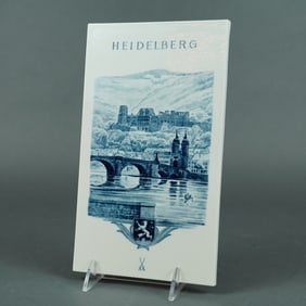 German Blue & White Porcelain Plaque - Heidelberg Castle & Alte Bro?cke