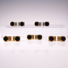 5 Pairs Bracetac Gold and Silver Tone Cufflinks with Black Enamel