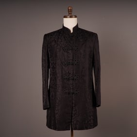 Favourbrook London Men's Black Silk Nehru-Collared Jacket