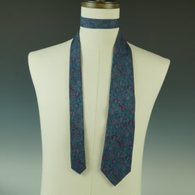 Galtrucco Teal Silk Tie With Floral Pattern