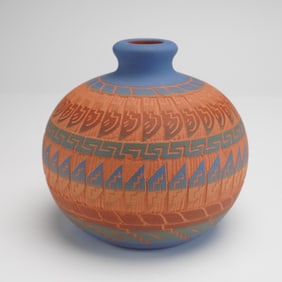 Navajo Etched Pottery Seed Pot Signed Cheryl C.