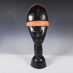 African Wooden Carved Head Sculpture