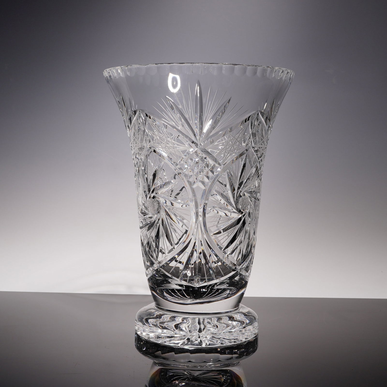 Tall Pedestal Cut Crystal Vase with Brilliant Starburst Design (1 of 6)
