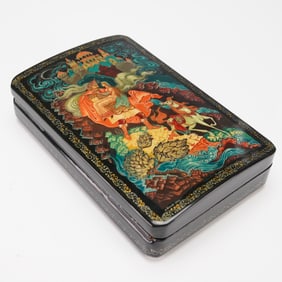 Russian Palekh Hand-Painted Lacquer Box, 'Ruslan and Ludmila' by V. Ukalov