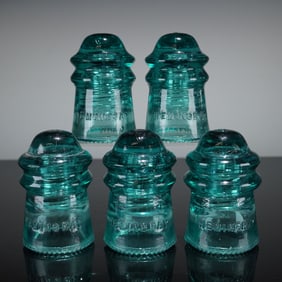 5pc Hemingray Aqua Glass Electrical Insulators
