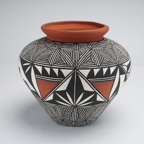 Native American Acoma Polychrome Jar Signed ML