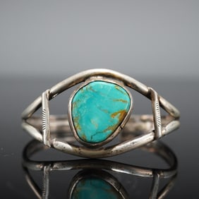 Native American Sterling Silver Cuff Bracelet with Turquoise Stone