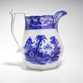 W. Adams Flow Blue Kyber Pattern Ceramic Pitcher