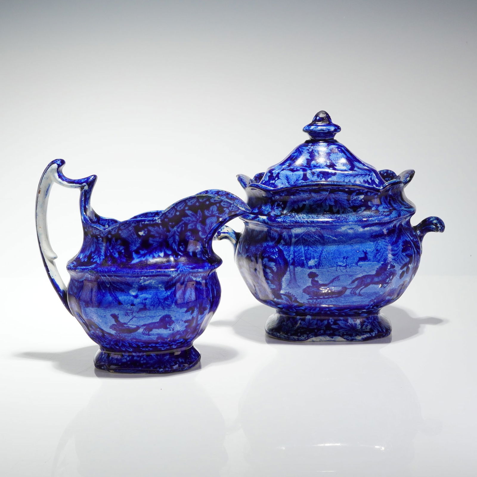 Pair of Enoch Wood Flow Blue Sugar Bowl and Creamer (1 of 5)