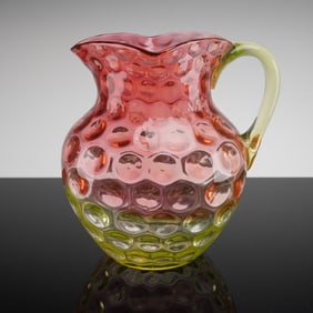 2 Rubina Verde Art Glass Thumbprint Pitcher & Orb