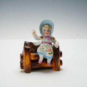 Vintage German Porcelain Girl on Fence Toothpick Holder