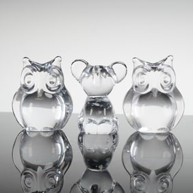 3pc Daum France Crystal 3 Animal Paperweights