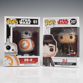 A Pair of Funko Pop Star Wars Vinyl Bobble-Head Figurines BB-8 and DJ