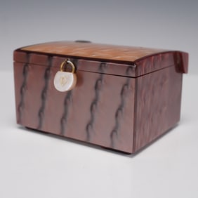 Art Deco Lucite Treasure Box, Faux Tortoiseshell with Velvet Interior